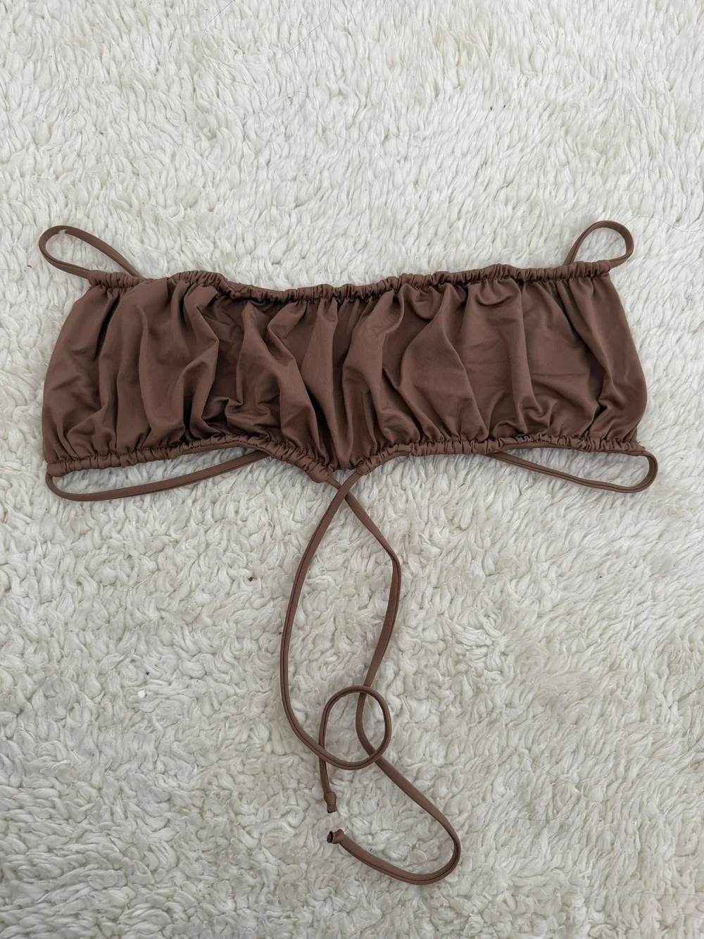 Frankies Bikinis brown ruched bikini top tie back Sz Medium Nylon Summer Luxury